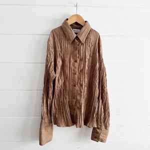 Vintage “Snazzie” Bronze Long Sleeve Button down Crinkle Top - Size XL